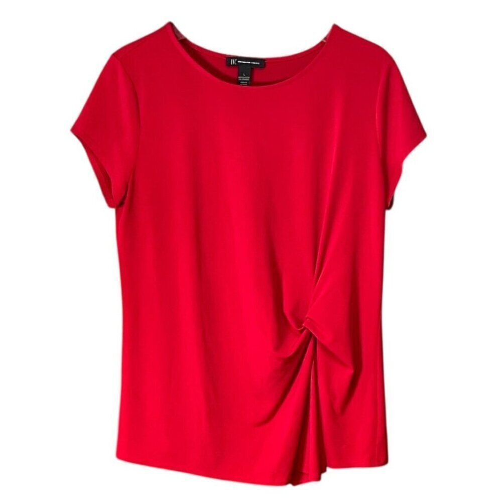 INC International Concepts Red Knot-Front Top Short Sleeve Size Large